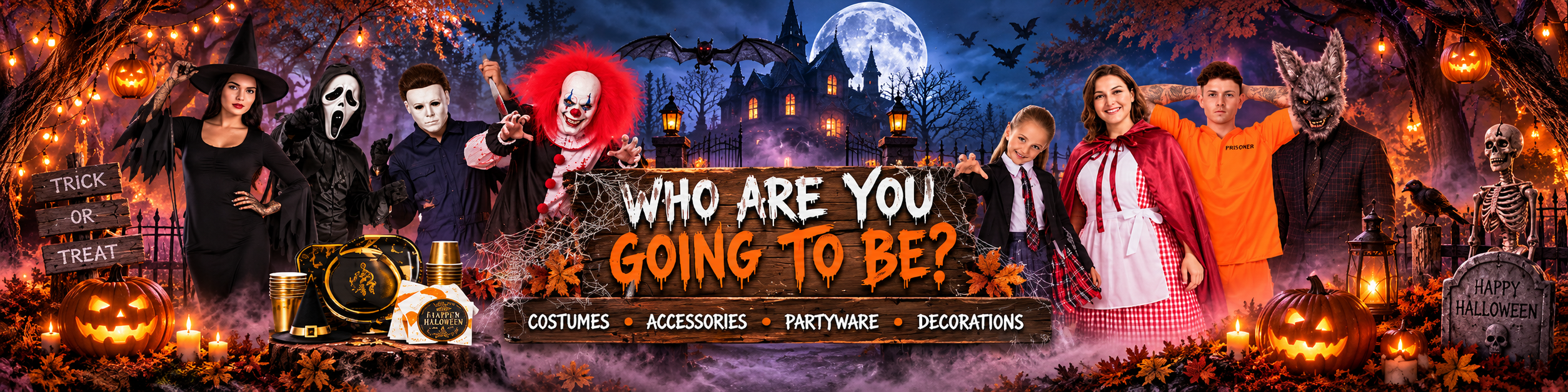 Halloween fancy dress costumes, accessories and decorations