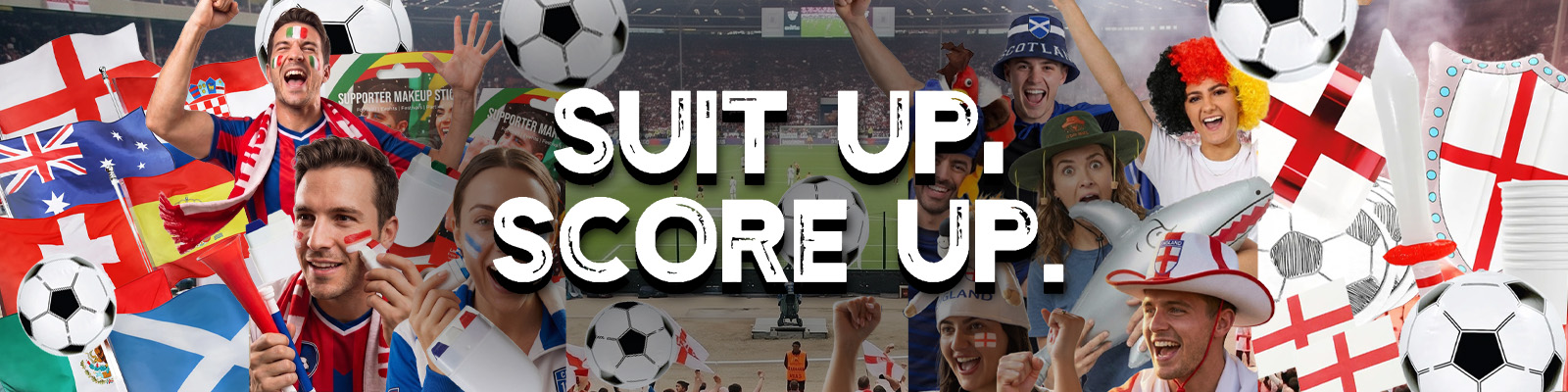 World Cup supporter accessories, flags, face paint and fancy dress essentials