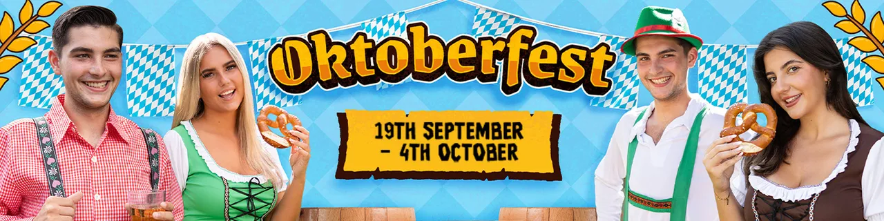 Oktoberfest fancy dress costumes, lederhosen, dirndl dresses, Bavarian hats and Oktoberfest accessories