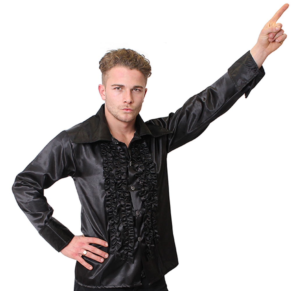 1970s Frilly Disco Shirt - Black