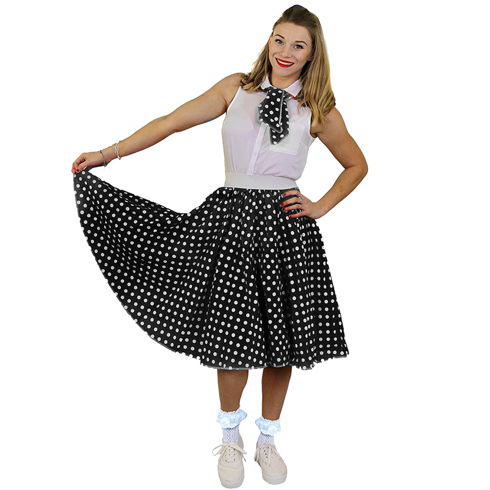 Adults Black Polka Dot Skirt with White Spots (Long)