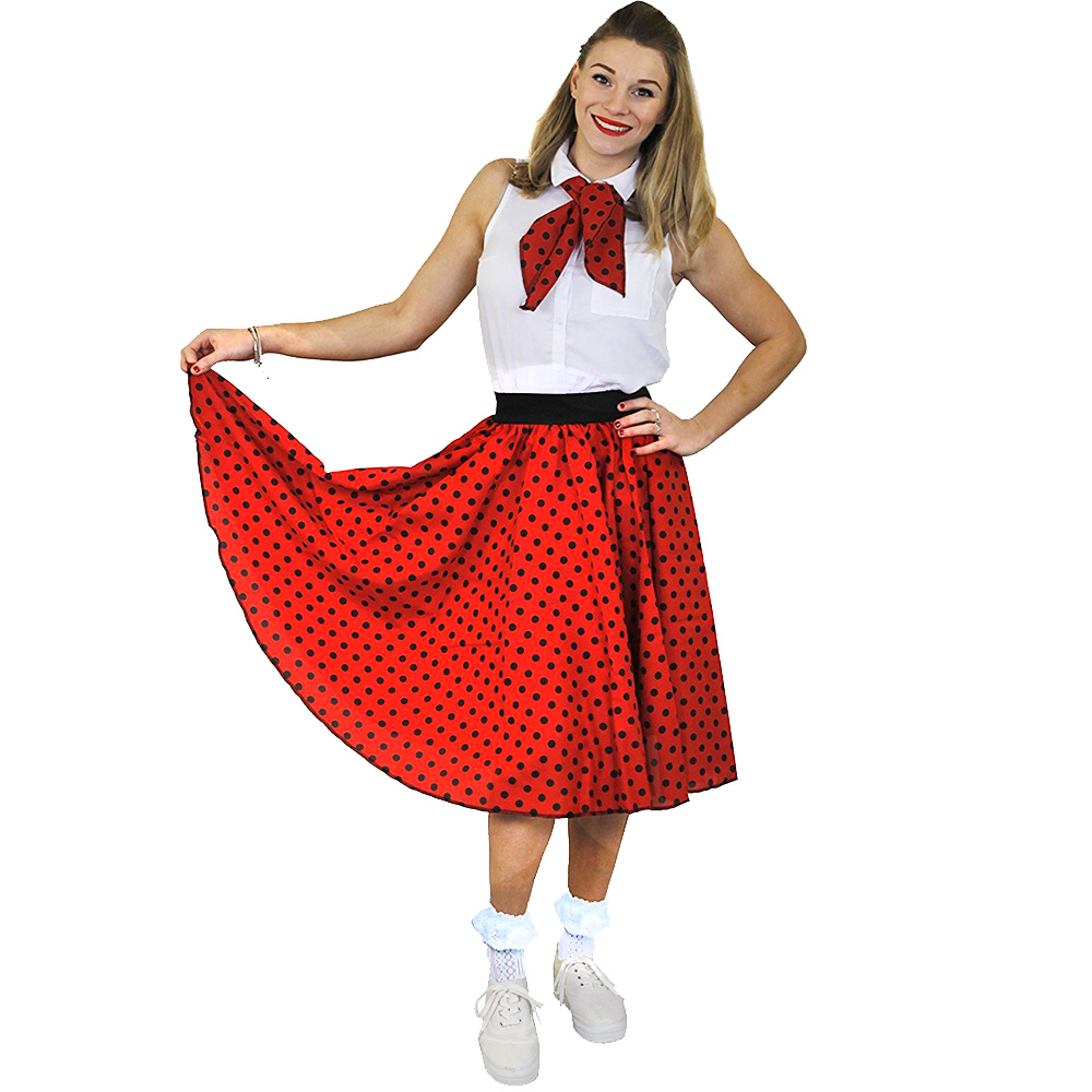 Adults Red Polka Dot Skirt with Black Spots (Long)