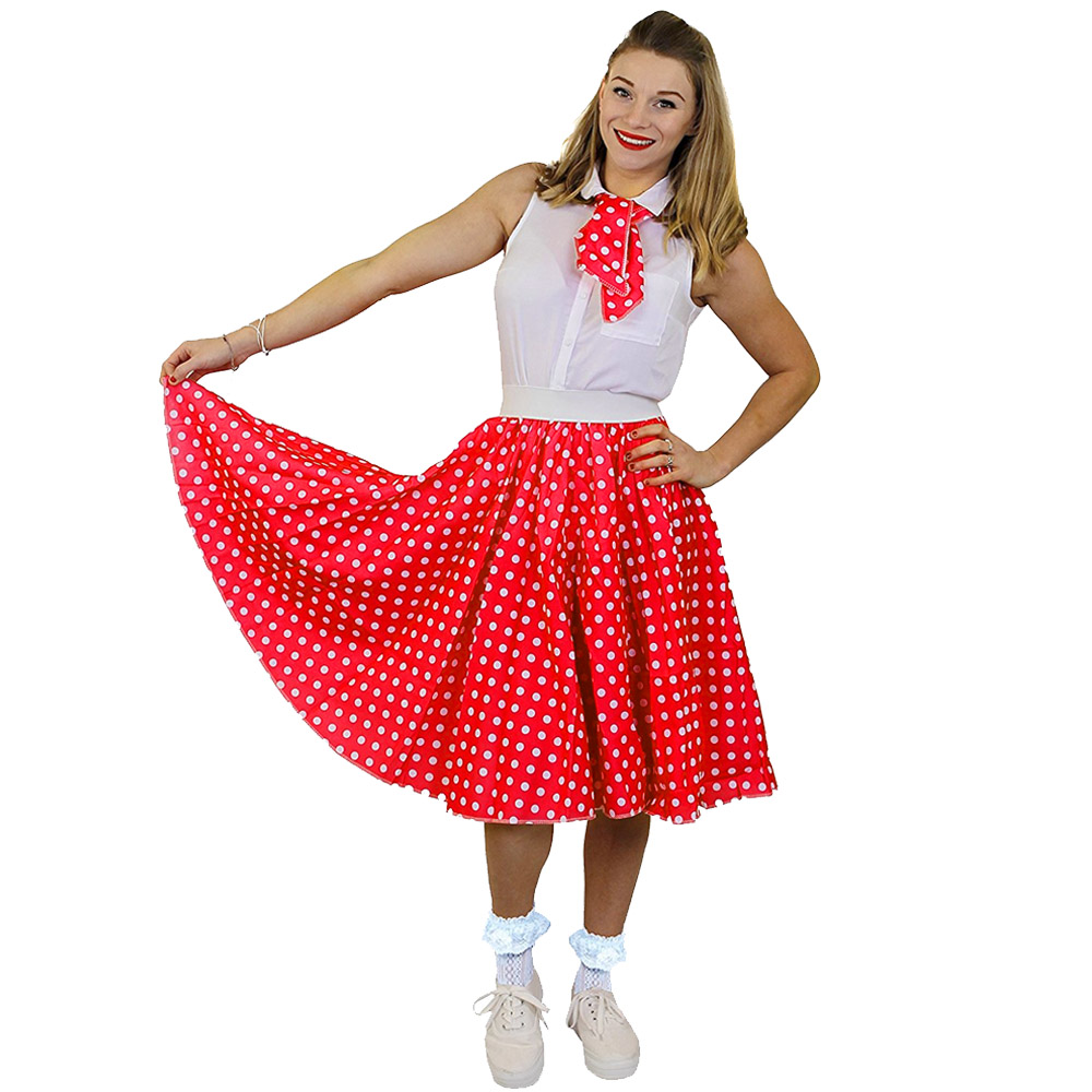 Adults Red Polka Dot Skirt with White Spots (Long)