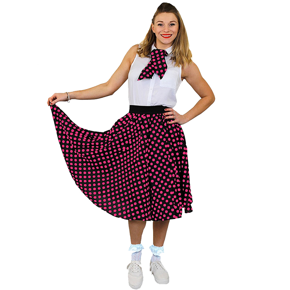 Adults Black Polka Dot Skirt with Pink Spots (Long)