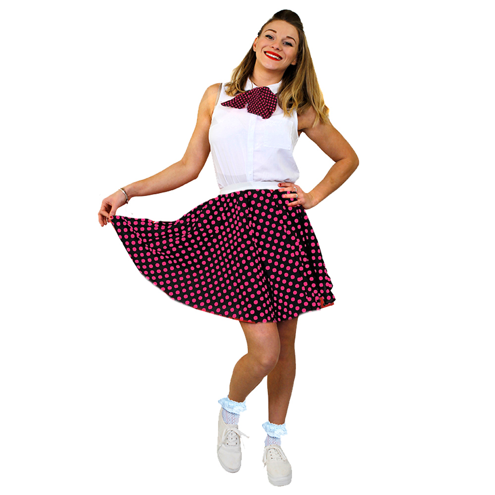 Adults Black Polka Dot Skirt with Pink Spots (Short)