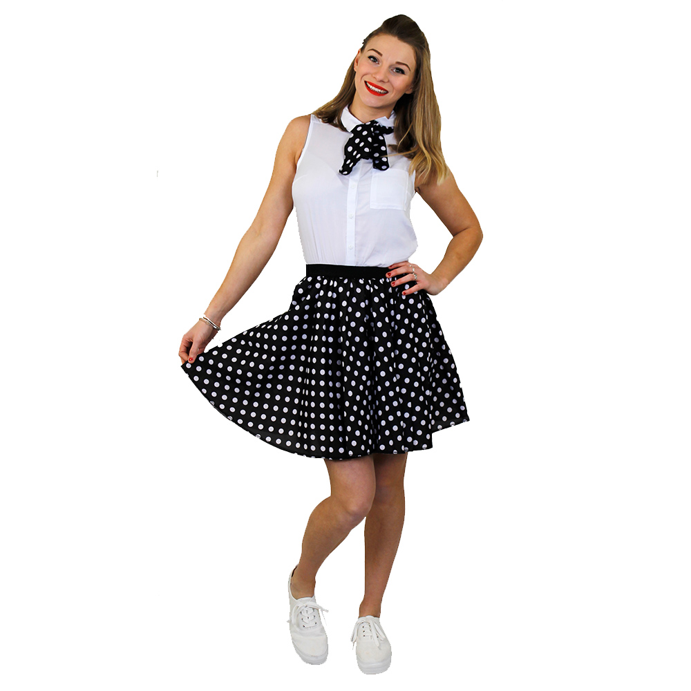 Adults Black Polka Dot Skirt with White Spots (Short)