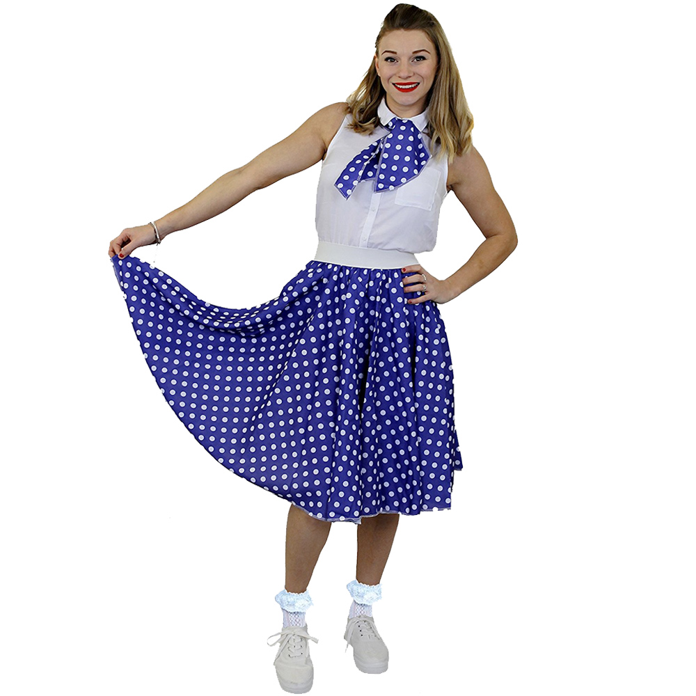 Adults Blue Polka Dot Skirt with White Spots (Long)