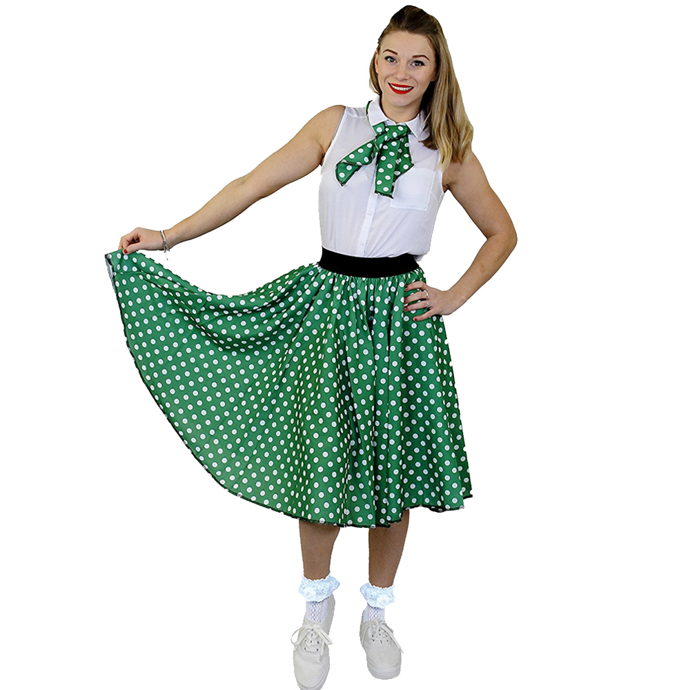 Adults Green Polka Dot Skirt with White Spots (Long)
