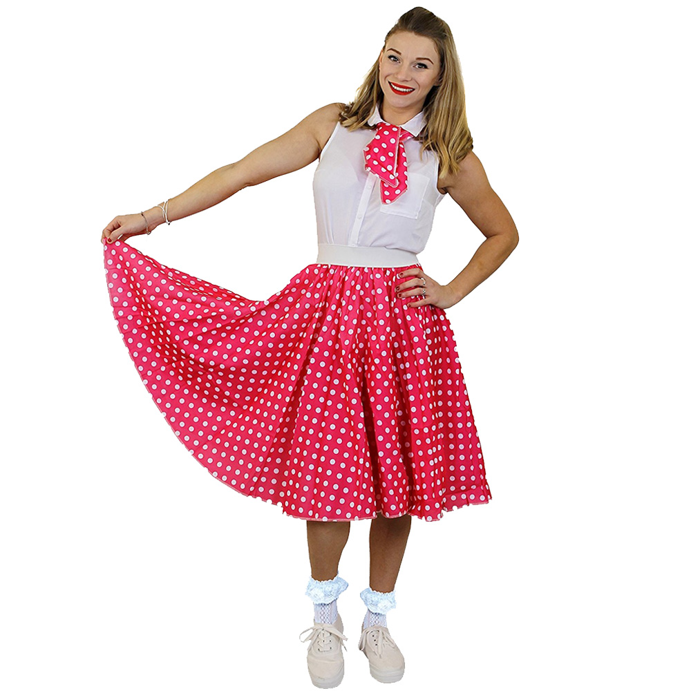 Adults Pink Polka Dot Skirt with White Spots (Long)