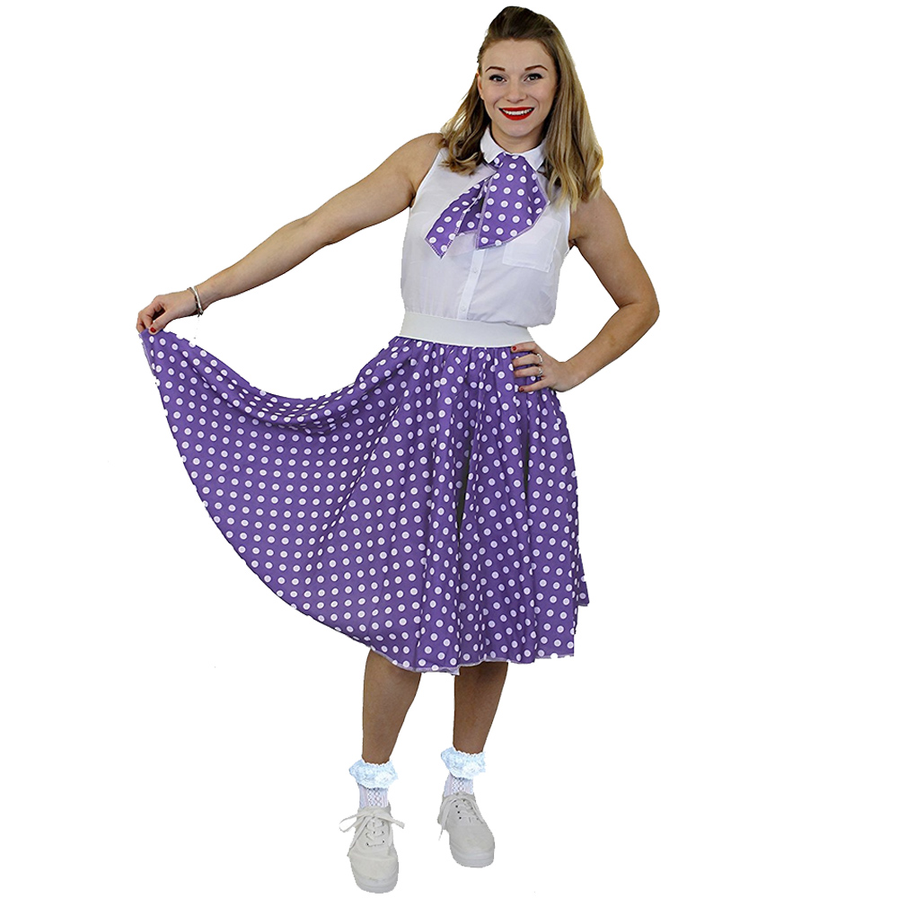 Adults Purple Polka Dot Skirt with White Spots (Long)