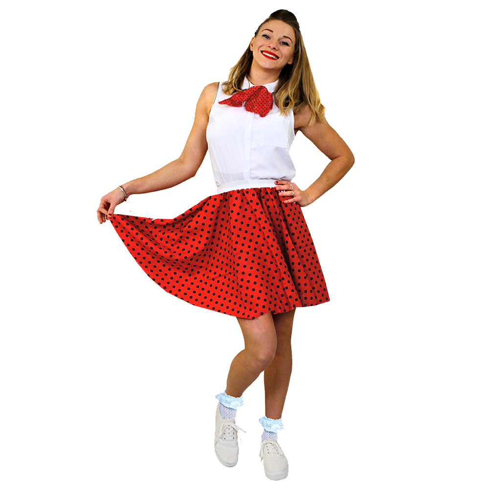 Adults Red Polka Dot Skirt with Black Spots (Short)