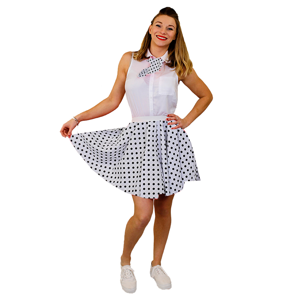 Adults White Polka Dot Skirt with Black Spots (Short)