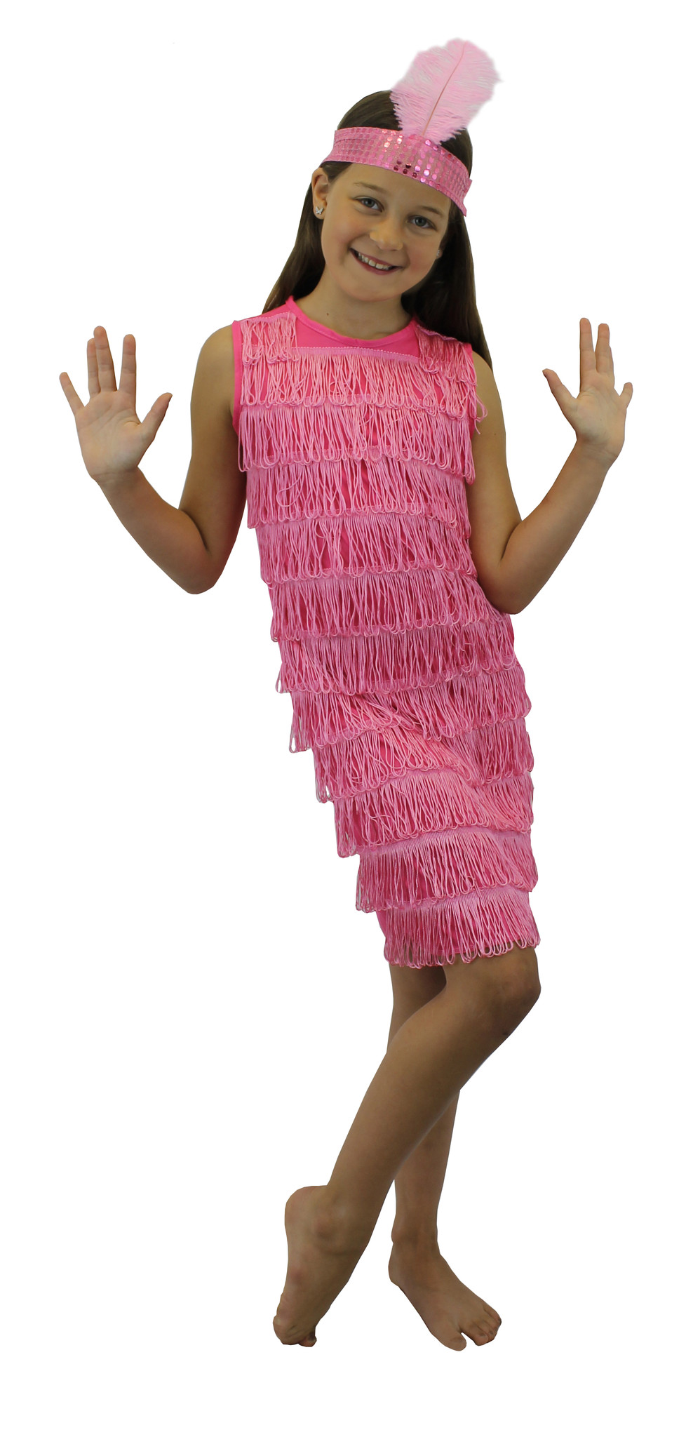 Girls Pink Front Fringed Flapper Dress