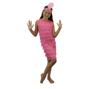 Girls Pink Front Fringed Flapper Dress