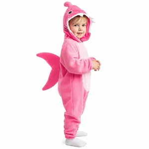 Kids Pink Shark Fancy Dress Costume | Soft Plush Hooded Playsuit