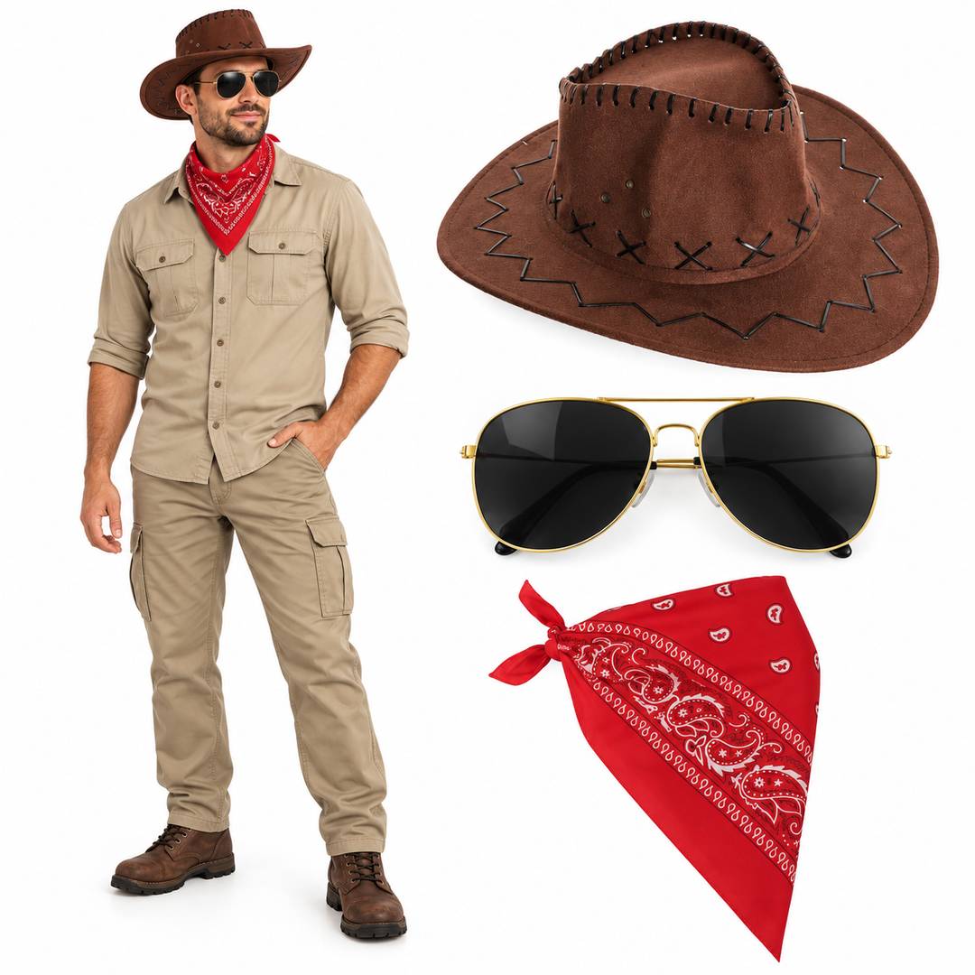Safari Adventurer Costume Set | Explorer Hat, Aviator Glasses & Bandana