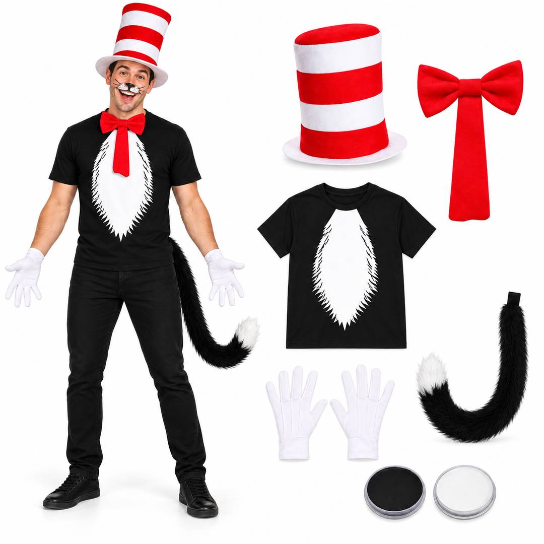 Adults Crazy Cat Halloween Costume | Belly Print T-Shirt & Accessories