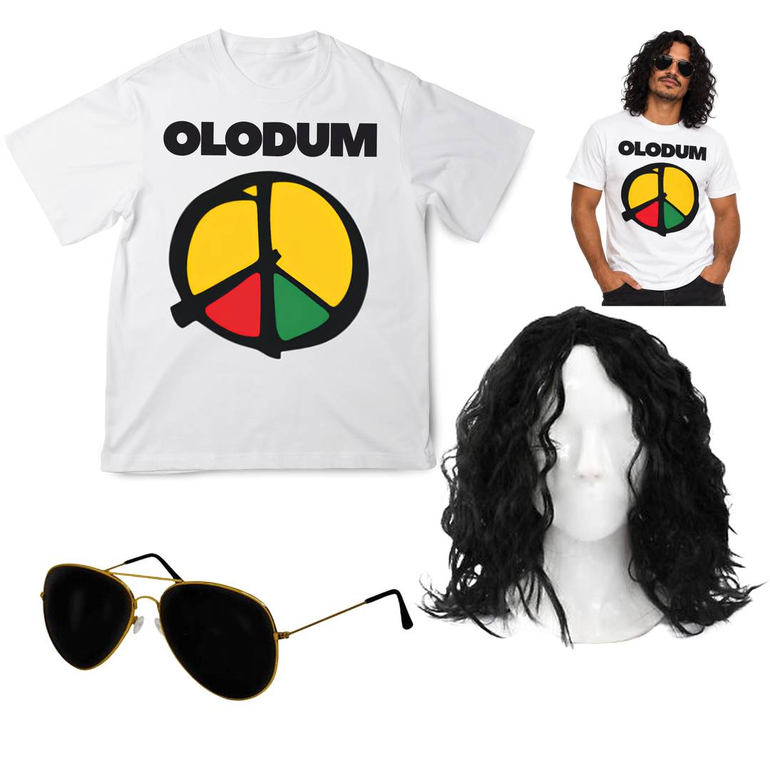 Adults 80s Pop Icon Costume | White Tee, Curly Wig & Sunglasses