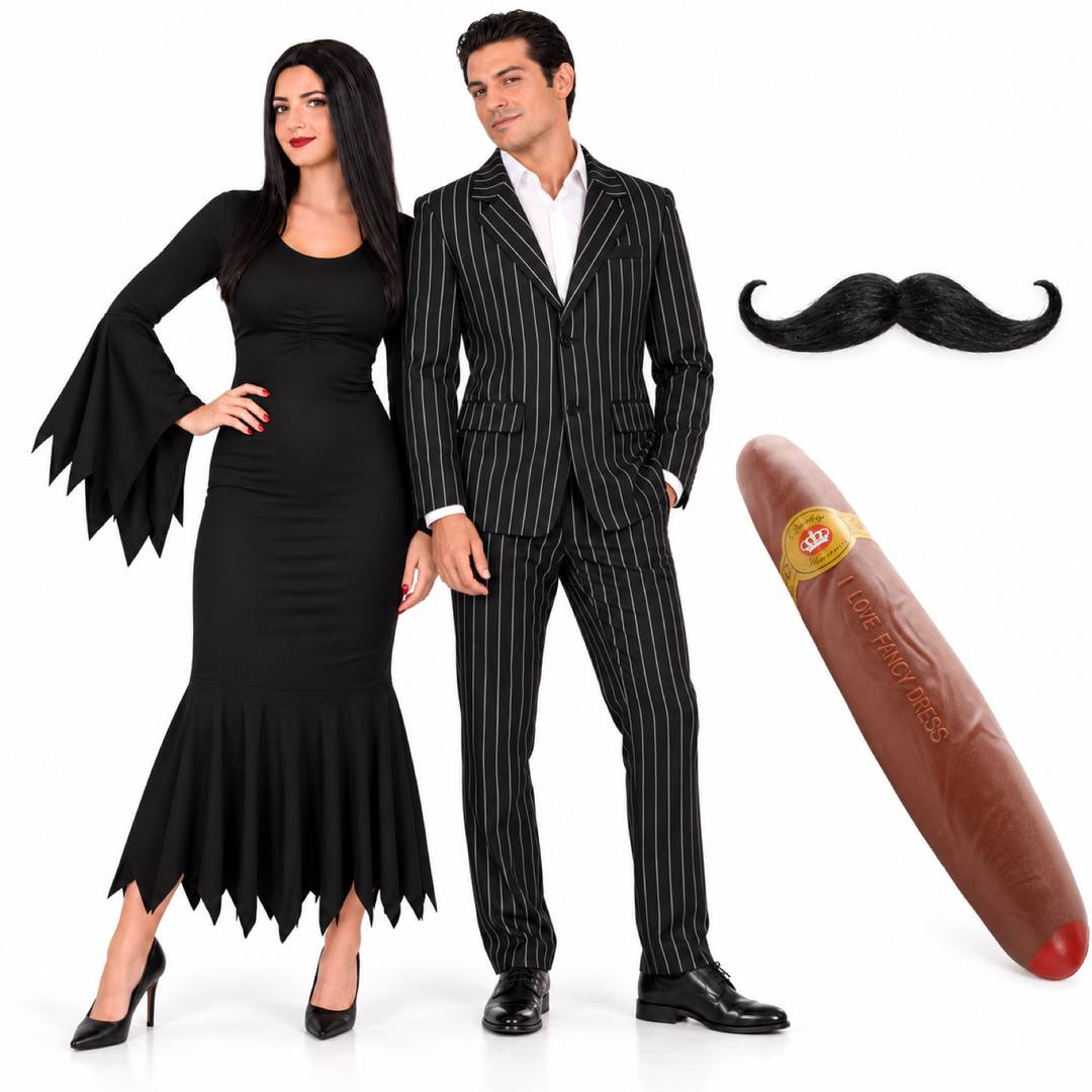 Gothic Halloween Couples Costume | Mr and Mrs Fancy Dress Set