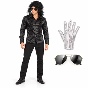 Mens King of Pop Black Disco Costume | 70s 80s Fancy Dress Set