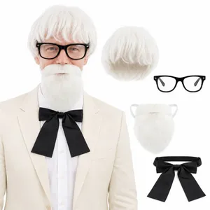 Adult Southern Gentleman Costume Set | White Wig Glasses Beard Bowtie