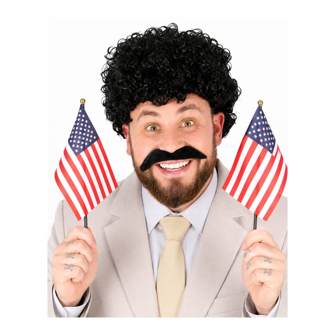 Adult Comedy Reporter Costume Set | Wig, Tie & Moustache Fancy Dress