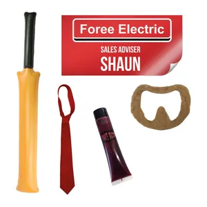 Adults Zombie Killer Accessory Set | 5 Pcs | Inflatable Cricket Bat, Ginger Goatee, Red Tie, Staff Badge & Fake Blood