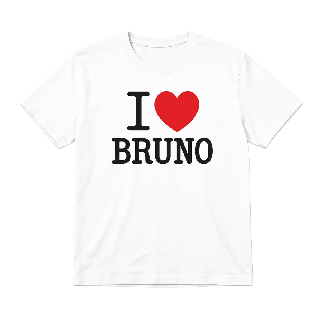 Ladies I Heart Bruno White Baby Tee | Womens Cropped Red Heart Print Fan Tee | Soft Cotton