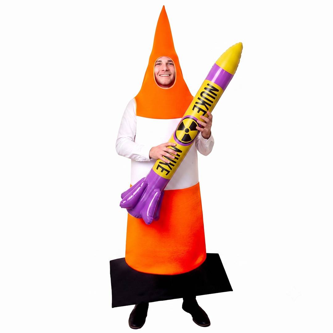 Adults Traffic Cone Costume | 90cm Inflatable Nuke | Novelty Darts Fancy Dress Set