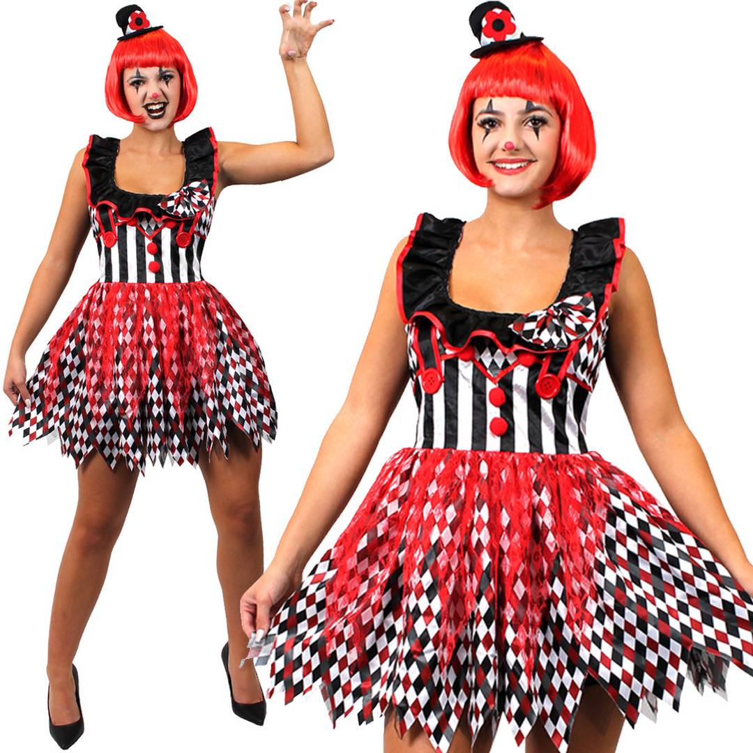 Womens Halloween Clown Costume | Harlequin Fancy Dress Outfit