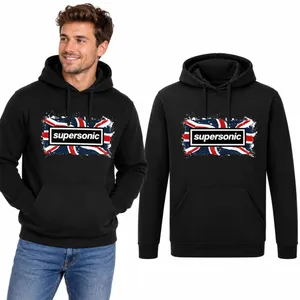 Union Jack Print Hoodie Black | Drawstring Casual Graphic Design