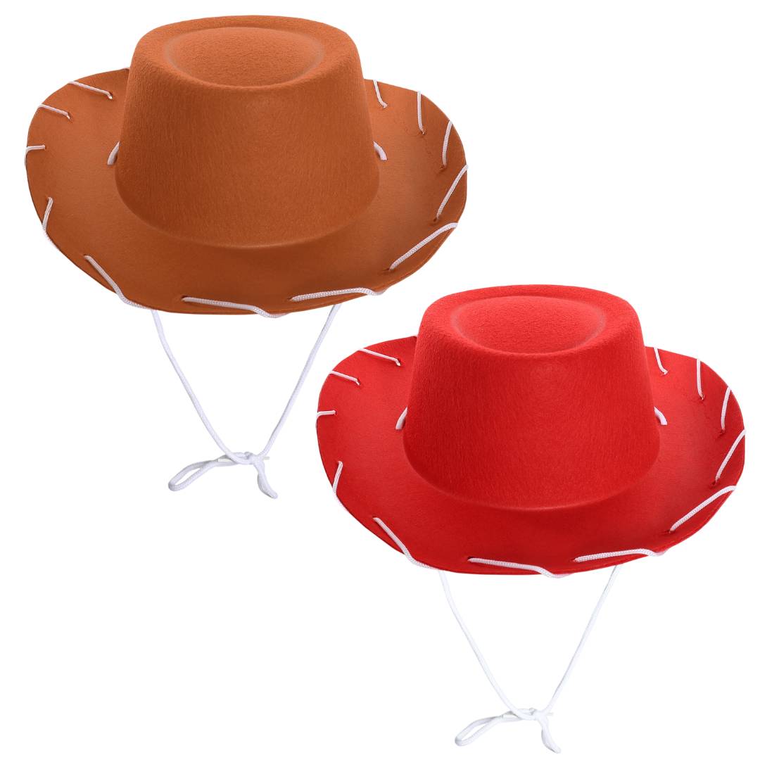 Kids Cowboy Hat Twin Pack | Red and Brown Wild West Fancy Dress Set