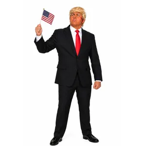 Adult US President Costume | Black Suit Wig Tie Fancy Dress Set