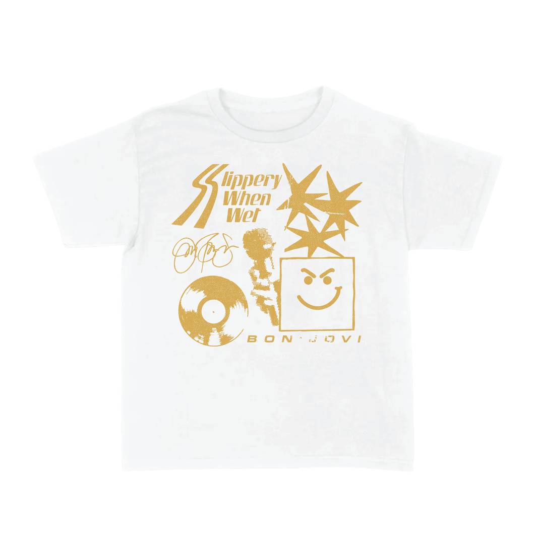 Adults Rock Concert T-Shirt | White Gold Tour Print Graphic Top