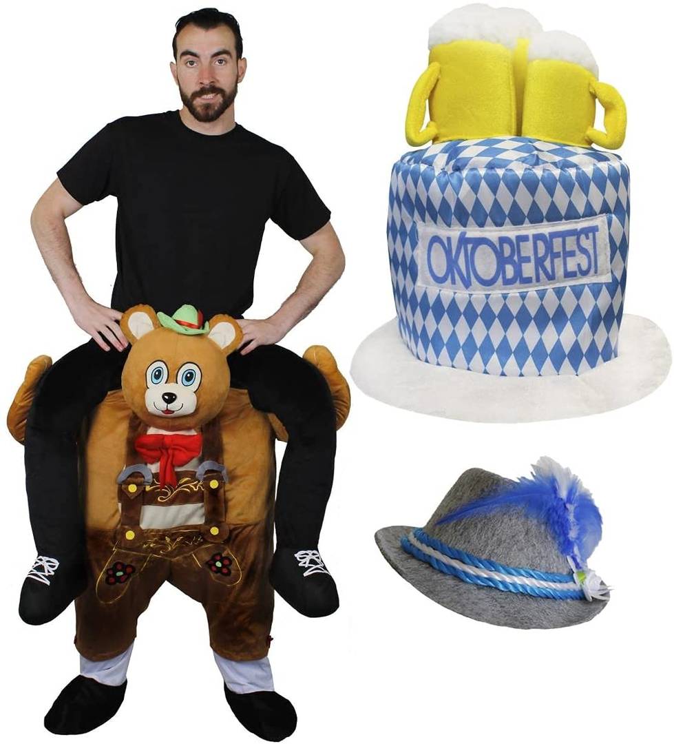 Adult Oktoberfest Bavarian Bear Costume | Ride-On Fancy Dress with Hat
