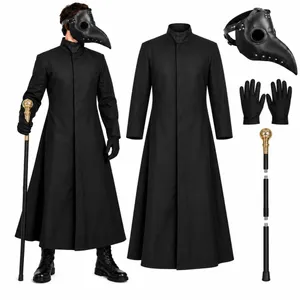 Adult Halloween Plague Doctor Costume | Duster Coat, Mask, Gloves & Gold Cane