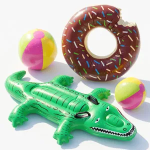 Adult Pool Party Inflatable Set - Crocodile, Donut & Beach Balls