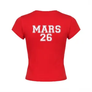 Ladies Red Baby Tee | MARS 26 Back Print | 100% Cotton Romantic Concert Fan Top