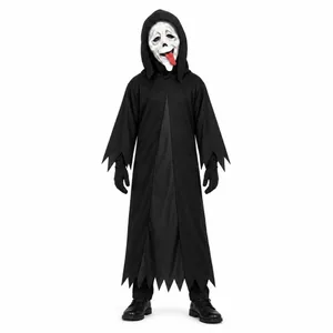 Kids Halloween Ghost Costume | Scary Robe Hood Mask Gloves Set