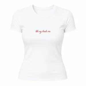 Ladies In My Bride Era Baby Tee | Womens Hen Do White Fitted T-Shirt with Red Cursive Slogan | 100% Cotton