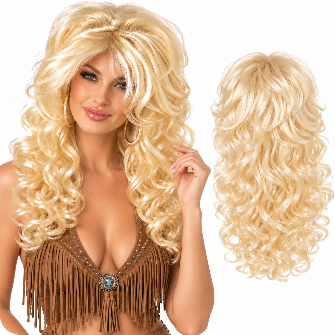 Womens Curly Blonde Wig | Country Fancy Dress Party Costume