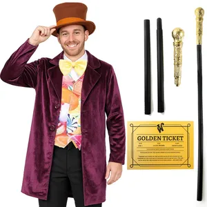 Adults Chocolate Factory Boss Costume | Golden Ticket & Cane Set