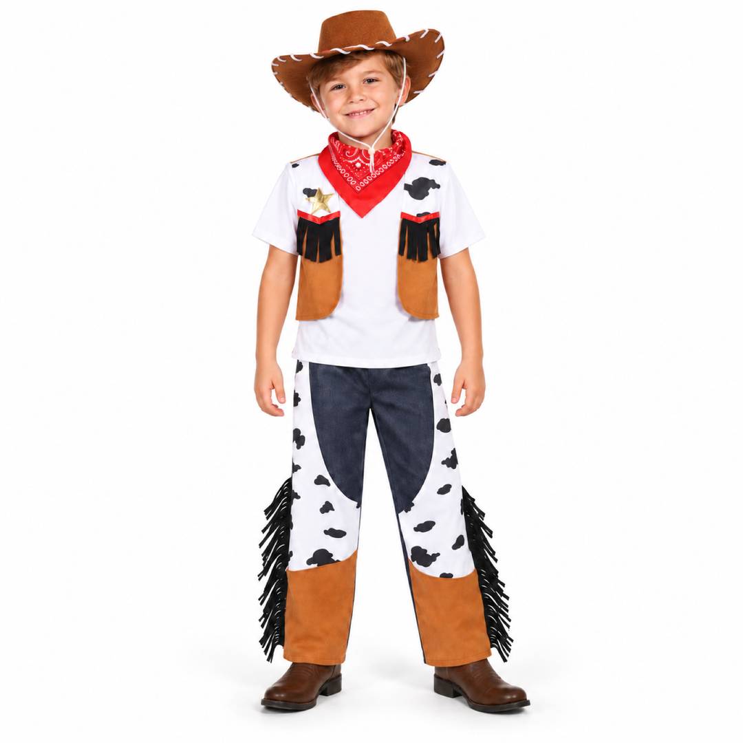 Kids Cowboy Costume | Wild West Fancy Dress with Brown Felt Hat