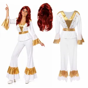70s Disco Concert Costume Set | White & Gold Outfit With Wig