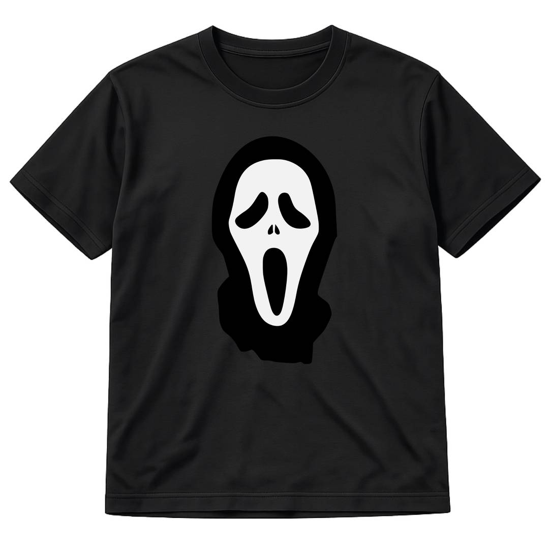 Adult Halloween Ghost Face T-Shirt | Black Cotton Costume Top