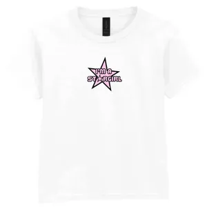 Ladies White Baby Tee | I'm A Stargirl Weekend Cropped Y2K Slogan Top | 100% Cotton with Pink Gilded Print