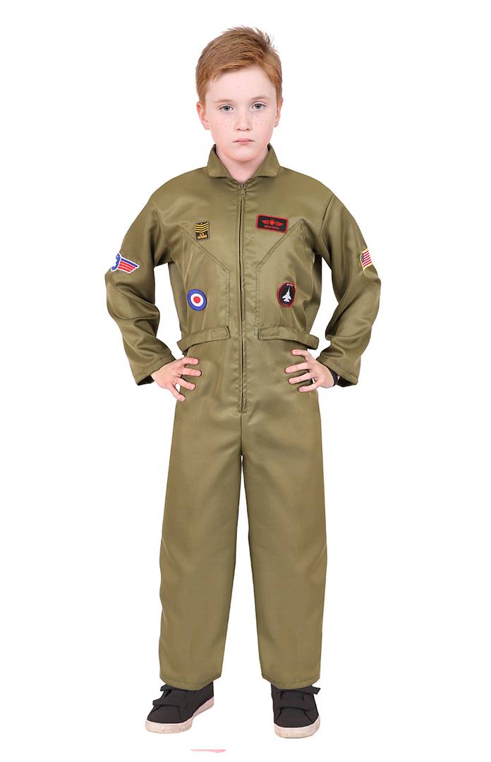 Kids 80s Fighter Pilot Costume | Aviator Jumpsuit Fancy Dress