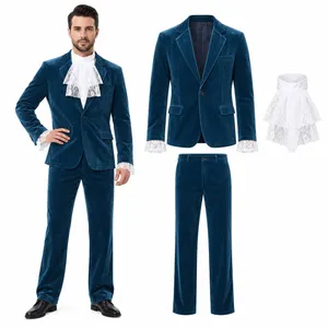 Adults Retro 60s Secret Agent Suit Costume | Blue Velour Fancy Dress