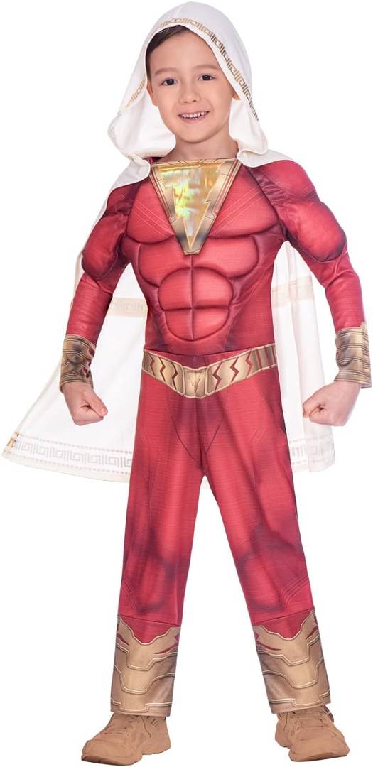 Kids Superhero Costume | Red Gold Lightning Bolt Fancy Dress