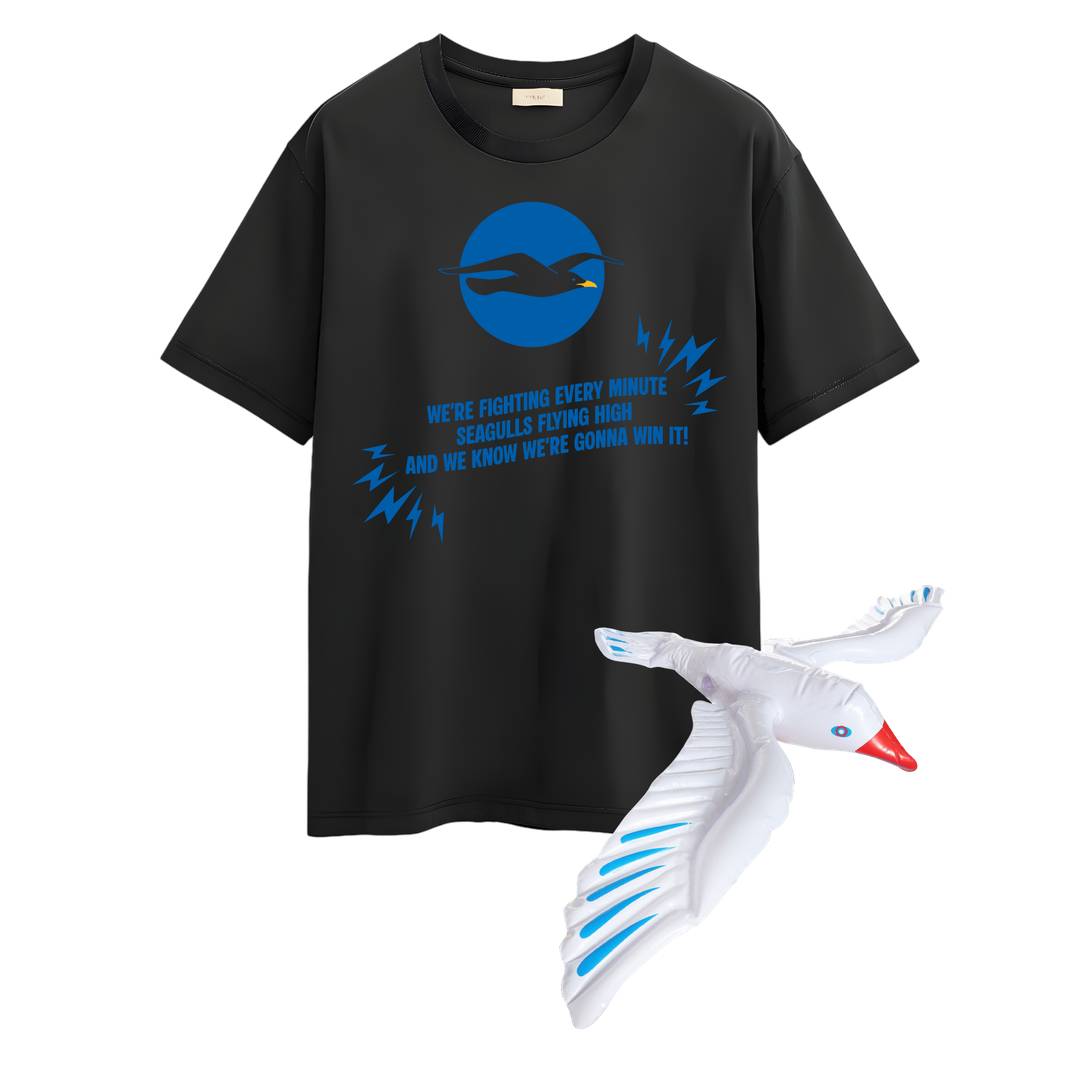 Adult Football Fan T-Shirt | Black Tee & Inflatable Seagull Gift Set